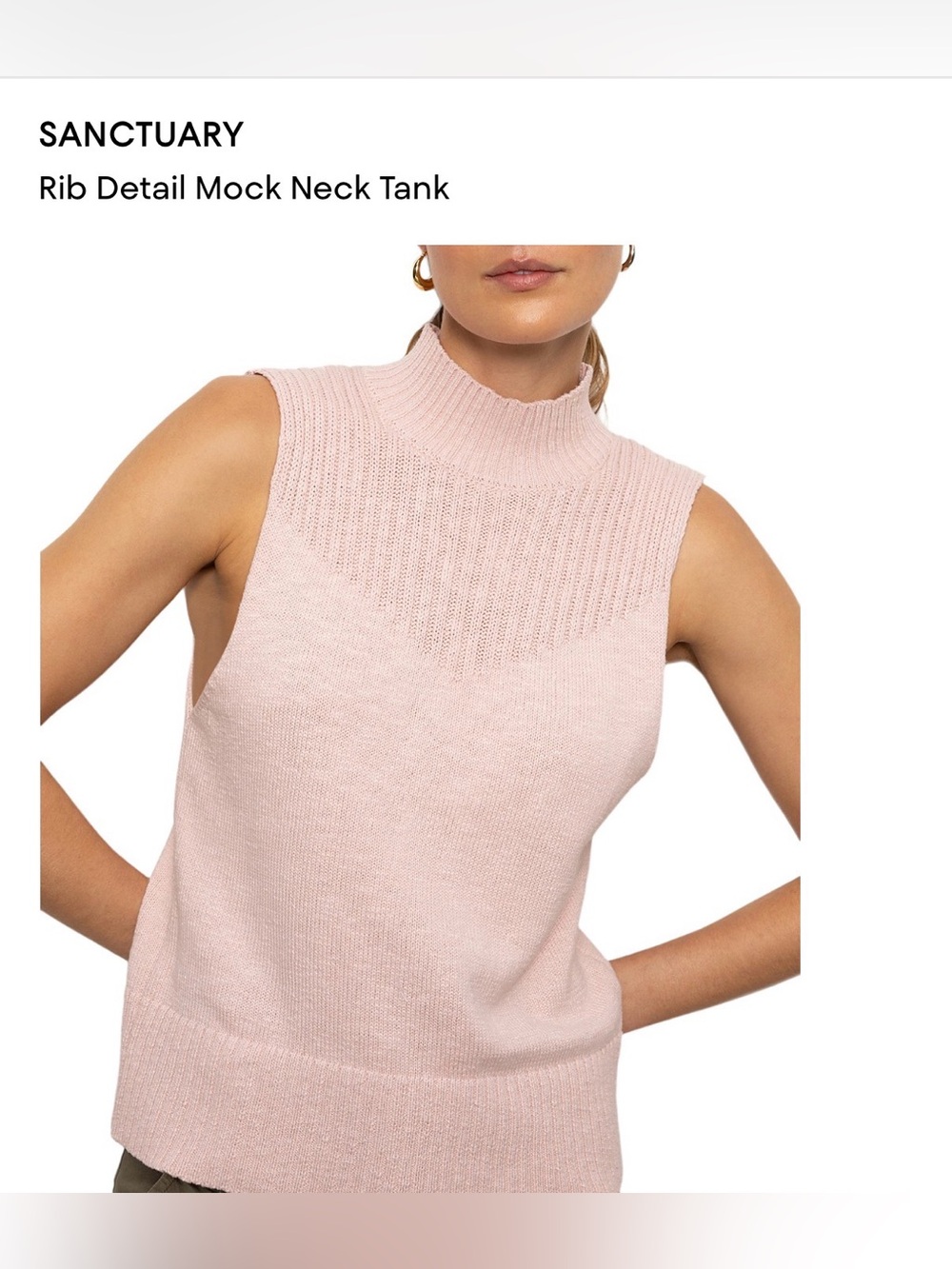 Sanctuary Sleeveless Pink Mock Neck Ribbed Knit Tank - XS